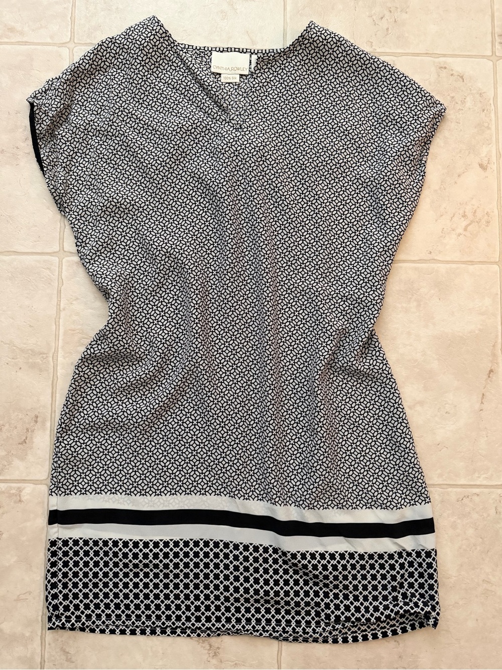 Cynthia Rowley Black & White Geometric V-Neck Mini Dress